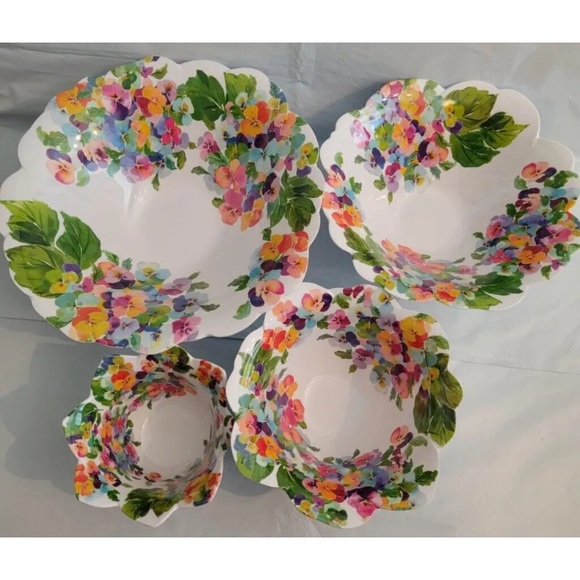 4pc Rachel Zoe Nesting Bowls Melamine Flower Bloom Multicolor Serving Spring Set - Picture 2 of 12